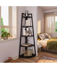 Slickblue 5 Tier Corner Shelf 70 Inch Tall Ladder Bookshelf for Small Spaces