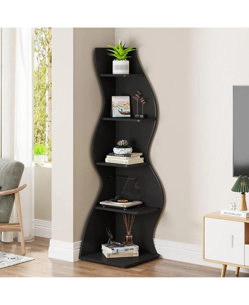 Slickblue Modern Corner Bookcase with 5 Tier Open Storage Shelves