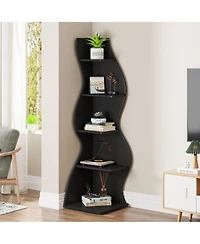 Slickblue Modern Corner Bookcase with 5 Tier Open Storage Shelves