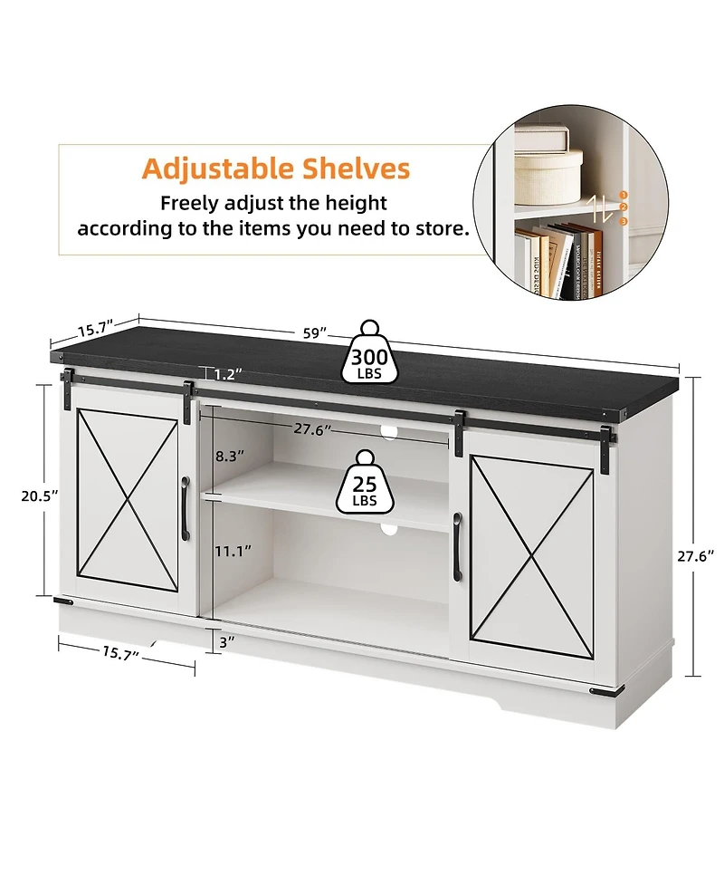 gaomon Tv Stand for 65 Inches with Sliding Barn Doors Adjustable Shelf Storage Cabinet Entertainment Center