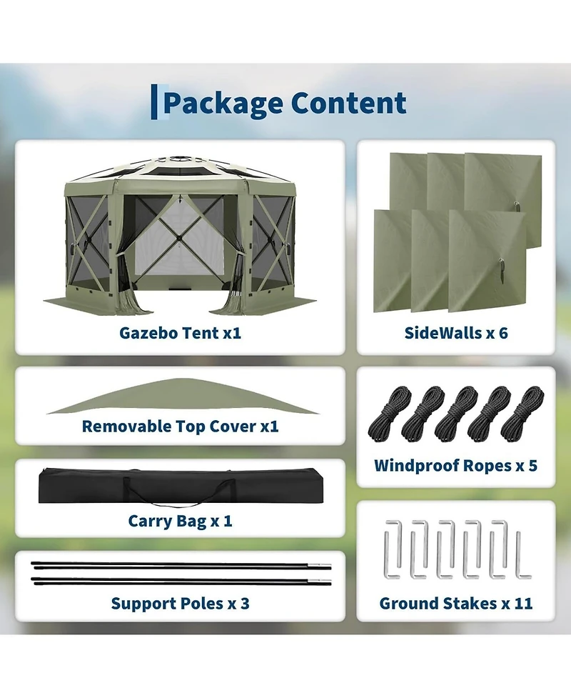 gaomon 11.8FT Pop Up Gazebo Tent with 6 Removable Wind Panels for Outdoor Events, Camping, Patio, Backyard