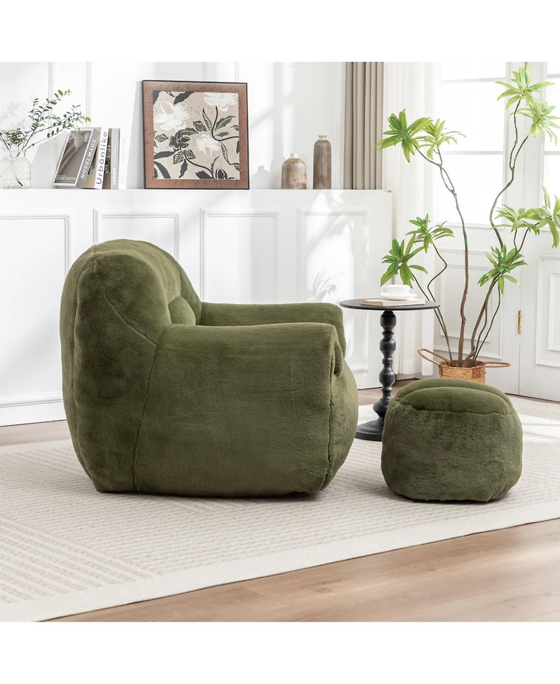 Streamdale Furniture Comfy Faux Fur Bean Bag Chair with Footstool