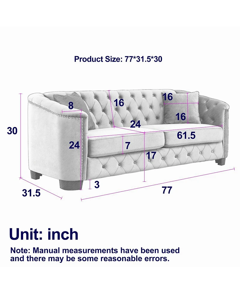 Streamdale Furniture Modern Chesterfield Velvet Sofa, Tufted