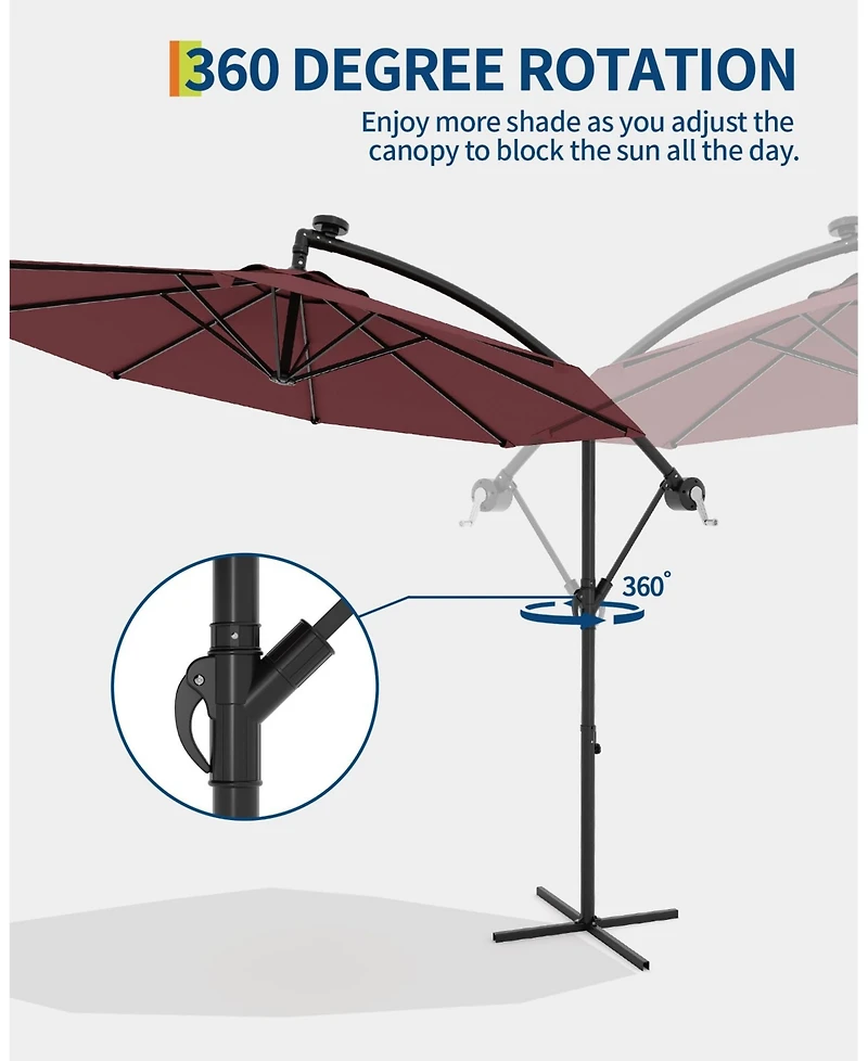 gaomon 10feet Outdoor 360degree(s) Rotation Offset Patio Umbrella with Base, Sun Protection for Deck, Poolside, Backyard