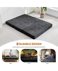 gaomon Corduroy Queen Tri-Folding Sofa Bed and Compressed Mattress - Multifunctional Floor Folding Couch for Small Apartment, Home Office