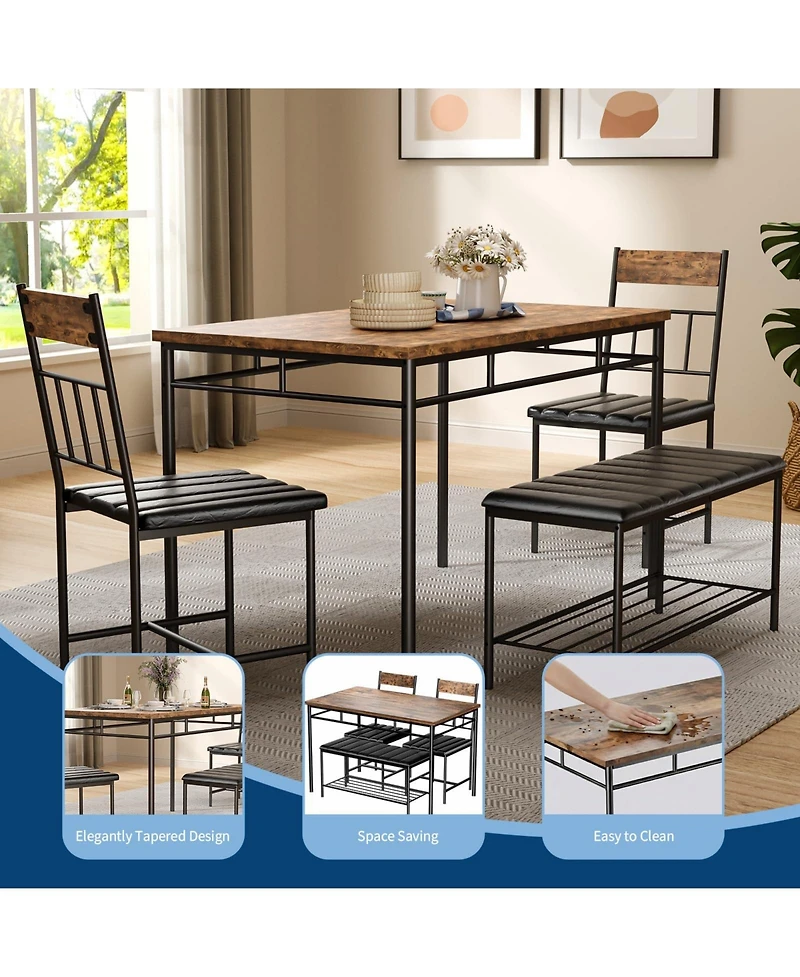 gaomon 4-Piece Kitchen Dining Table Set for 4 with 2 Upholstered Chairs and Padded Bench
