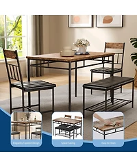 gaomon 4-Piece Kitchen Dining Table Set for 4 with 2 Upholstered Chairs and Padded Bench