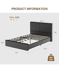 homfan Upholstered Platform Bed Frame with Headboard, Corduroy Fabric, Stable Wooden Slat Support, Quiet Structure