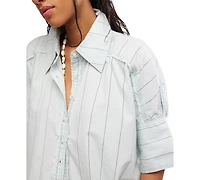 Free People Women's Short-Sleeve Collared Striped Shirt