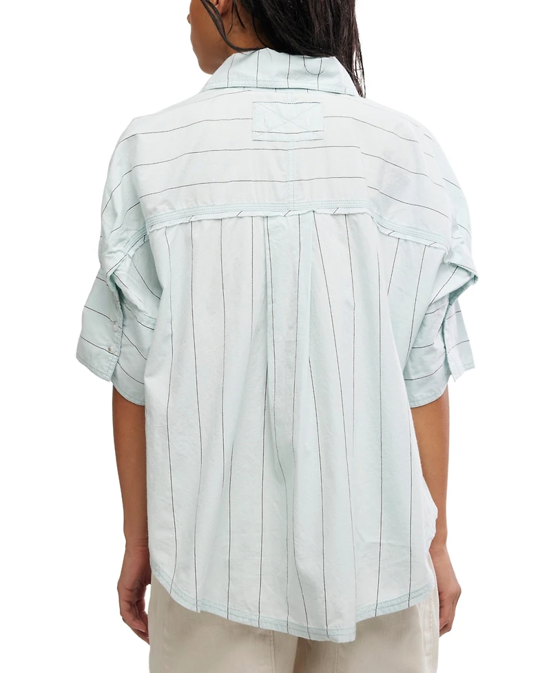 Free People Women's Short-Sleeve Collared Striped Shirt