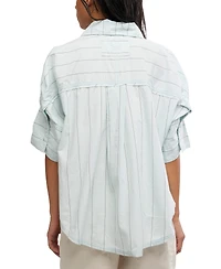 Free People Women's Short-Sleeve Collared Striped Shirt