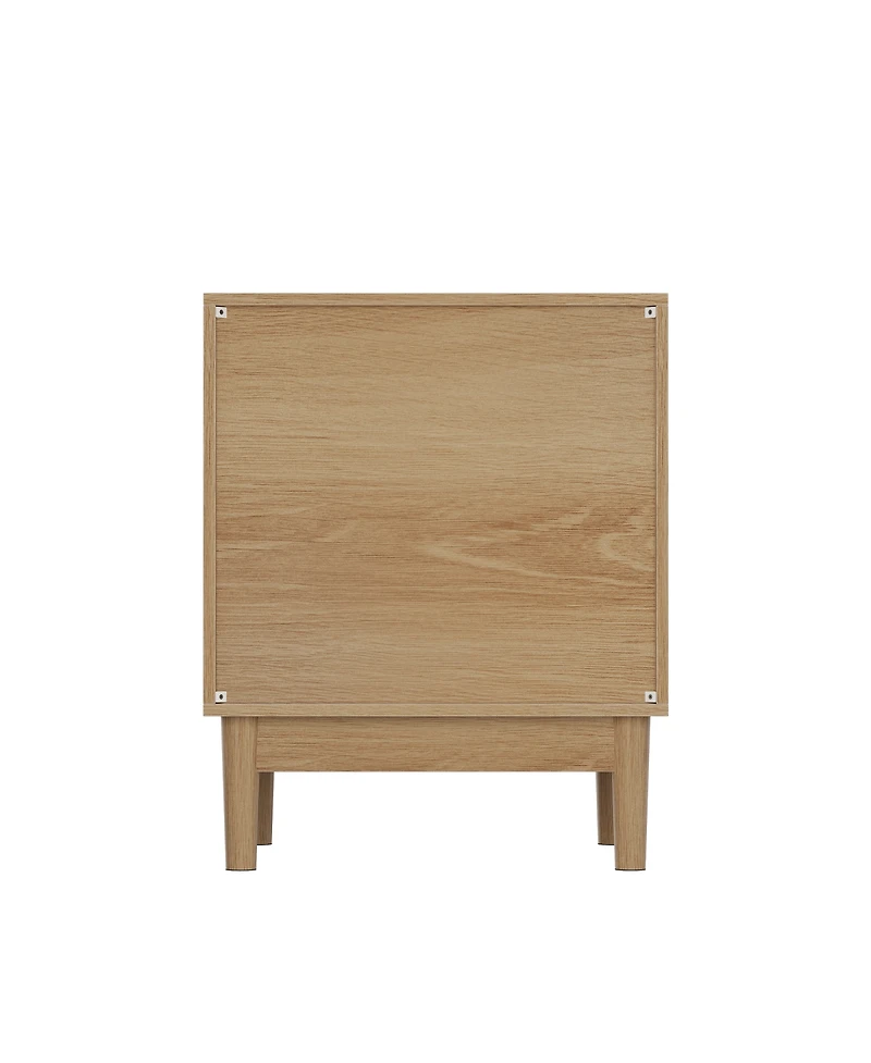 Streamdale Furniture Mid-Modern Oak Bedside Table with Grille Design, 2-Drawer Set