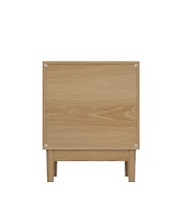 Streamdale Furniture Mid-Modern Oak Bedside Table with Grille Design, 2-Drawer Set