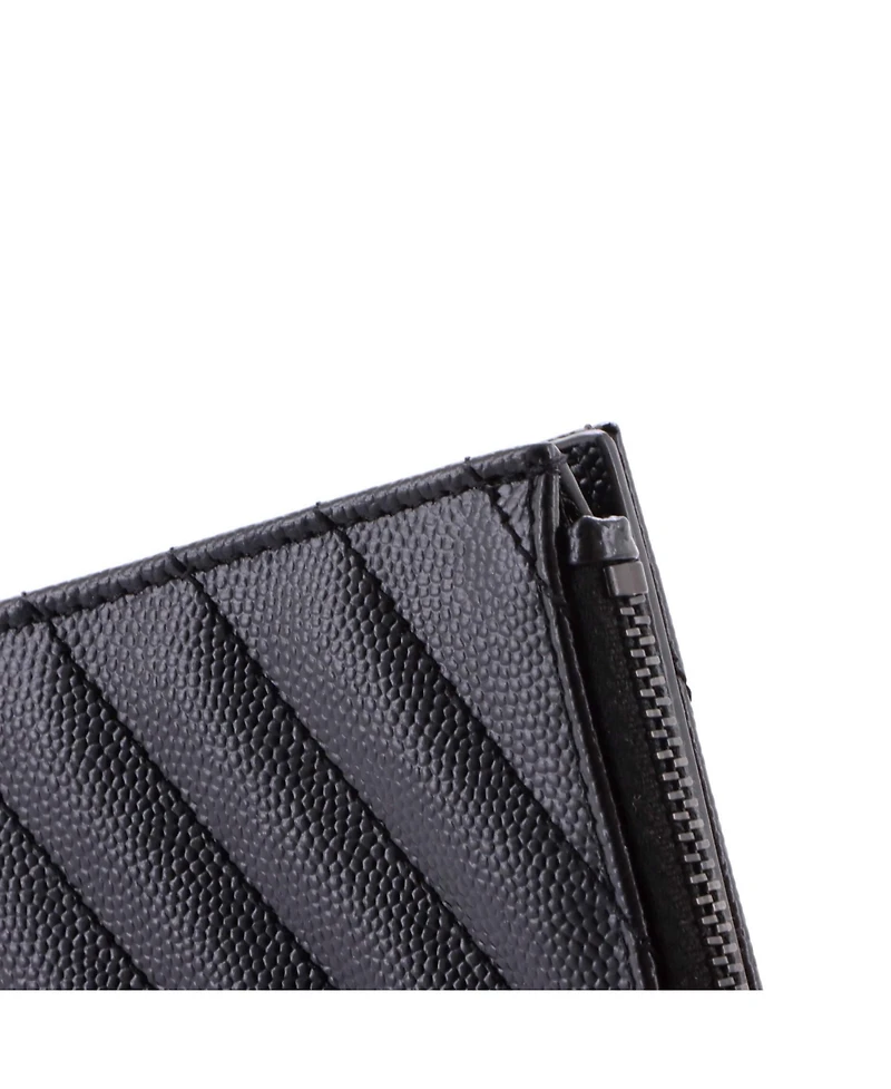Pre-Owned Saint Laurent Classic Monogram Zipped Card Case Matelasse Chevron Leather
