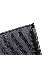 Pre-Owned Saint Laurent Classic Monogram Zipped Card Case Matelasse Chevron Leather