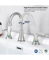Phying 2-Handle 8 inch Widespread Bathroom Sink Faucet Brushed Nickel Lavatory Faucet 3 Hole 360degree(s) Swivel Spout Vanity Sink Basin Faucets