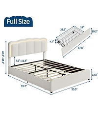 homfan Bed Frame with 2 Storage Drawers, Led Lights, Upholstered Bed with Adjustable Headboard, Wood Slats, No Box Spring
