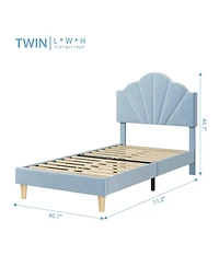 homfan Soft Upholstered Platform Bed Frame for Kids and Teens – Adjustable Headboard, Sturdy Wood Slat and Metal Support, No Box Spring Needed