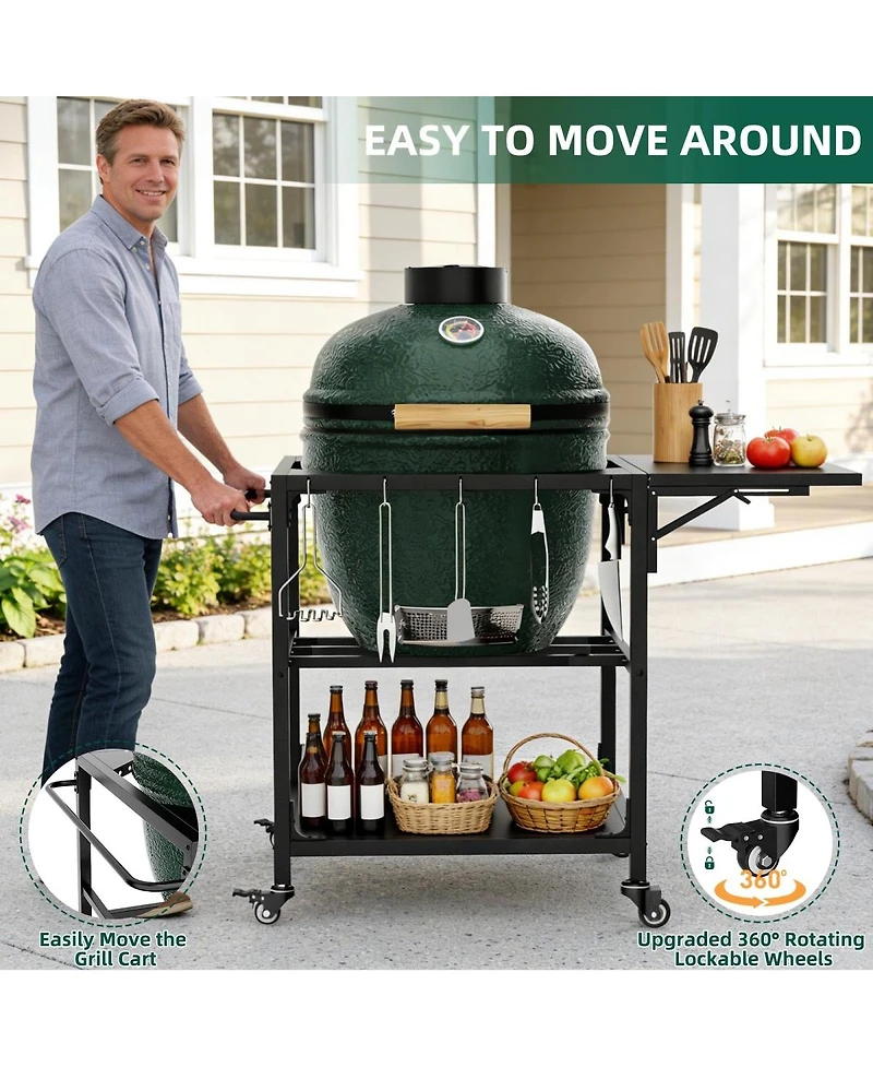 Streamdale Furniture Heavy Duty Metal Grill Cart for Large Big Egg with Storage and Wheels