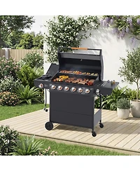 Streamdale Furniture 6-Burner Stainless Steel Propane Gas Bbq Grill with Side Burner