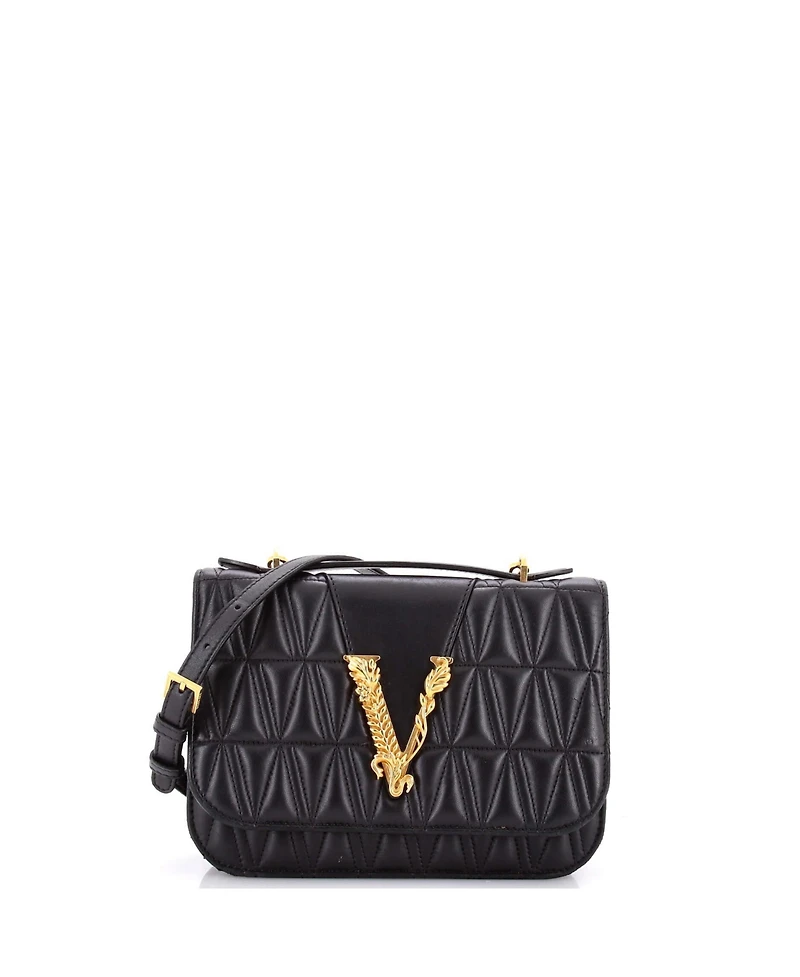 Pre-Owned Versace Small Virtus Flap Shoulder Bag Quilted Leather