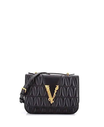 Pre-Owned Versace Small Virtus Flap Shoulder Bag Quilted Leather