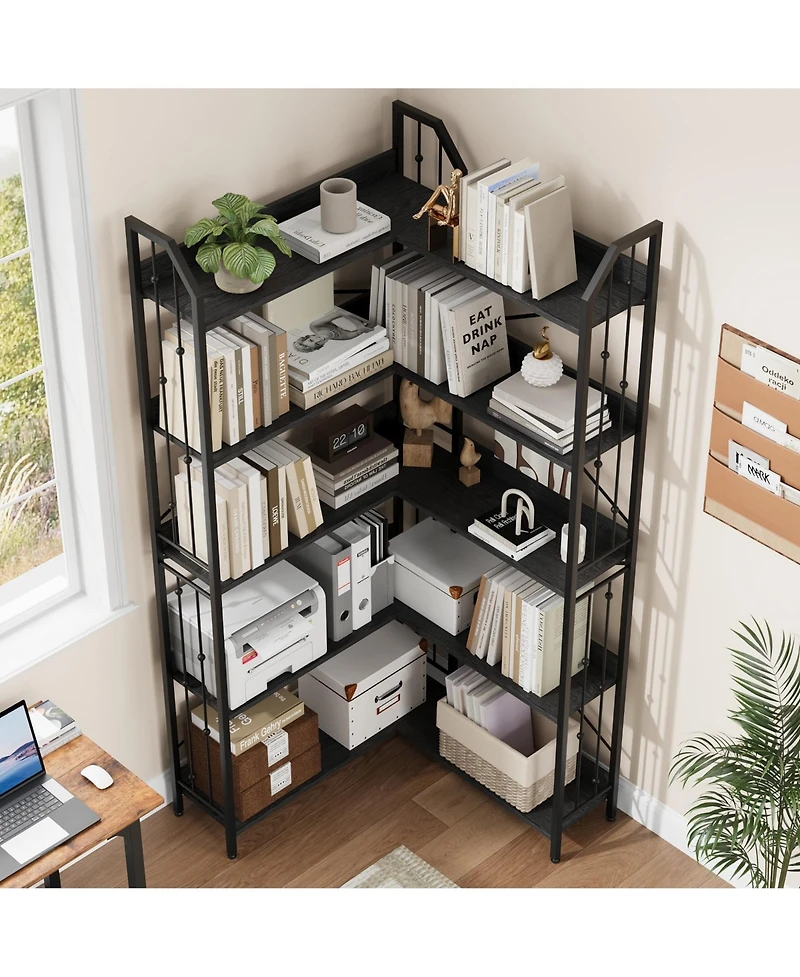 gaomon l-Shaped Corner Bookshelf, 5/-Tier Tall Bookcase, Industrial Storage Display Shelves for Living Room