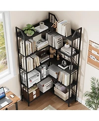 gaomon l-Shaped Corner Bookshelf, 5/-Tier Tall Bookcase, Industrial Storage Display Shelves for Living Room