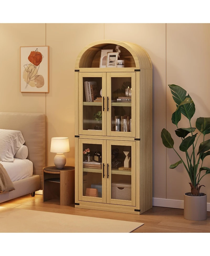 gaomon Arched Bookshelf with Doors and Drawers, 71.4 Inch Farmhouse Bookcase