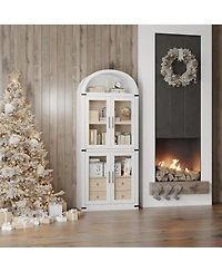 gaomon 71.7 Inch Tall Arched Bookcase, Glass Door Arched Cabinet with 2 Inner Drawers, Freestanding Arched Display Storage Cabinet