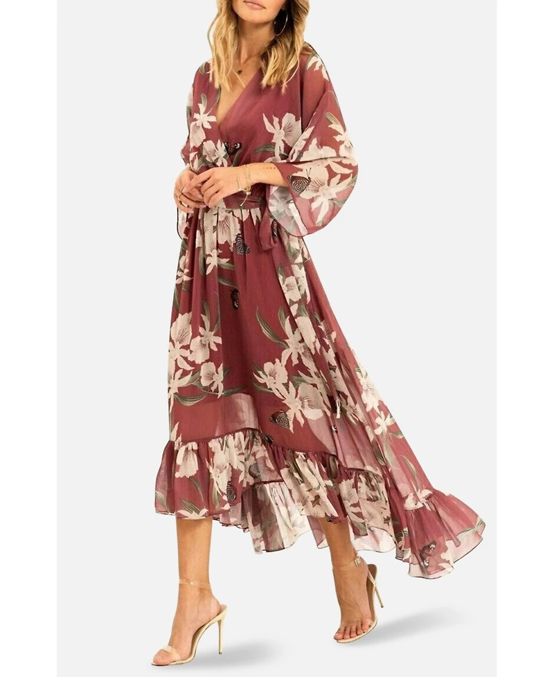 Yumi Women's Floral Print Midi Wrap Dress