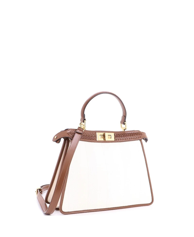 Pre-Owned Fendi Medium Peekaboo ISeeU Bag Pequin Canvas with Whipstitch Leather
