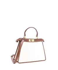 Pre-Owned Fendi Medium Peekaboo ISeeU Bag Pequin Canvas with Whipstitch Leather