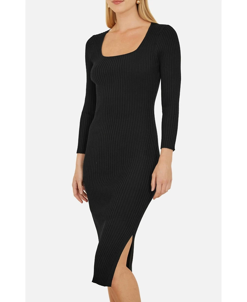 Yumi Women's Side Split Fitted Knit Midi Dress