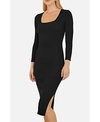 Yumi Women's Side Split Fitted Knit Midi Dress