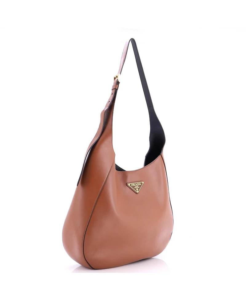 Pre-Owned Prada Large Triangle Logo Curved Hobo City Calf