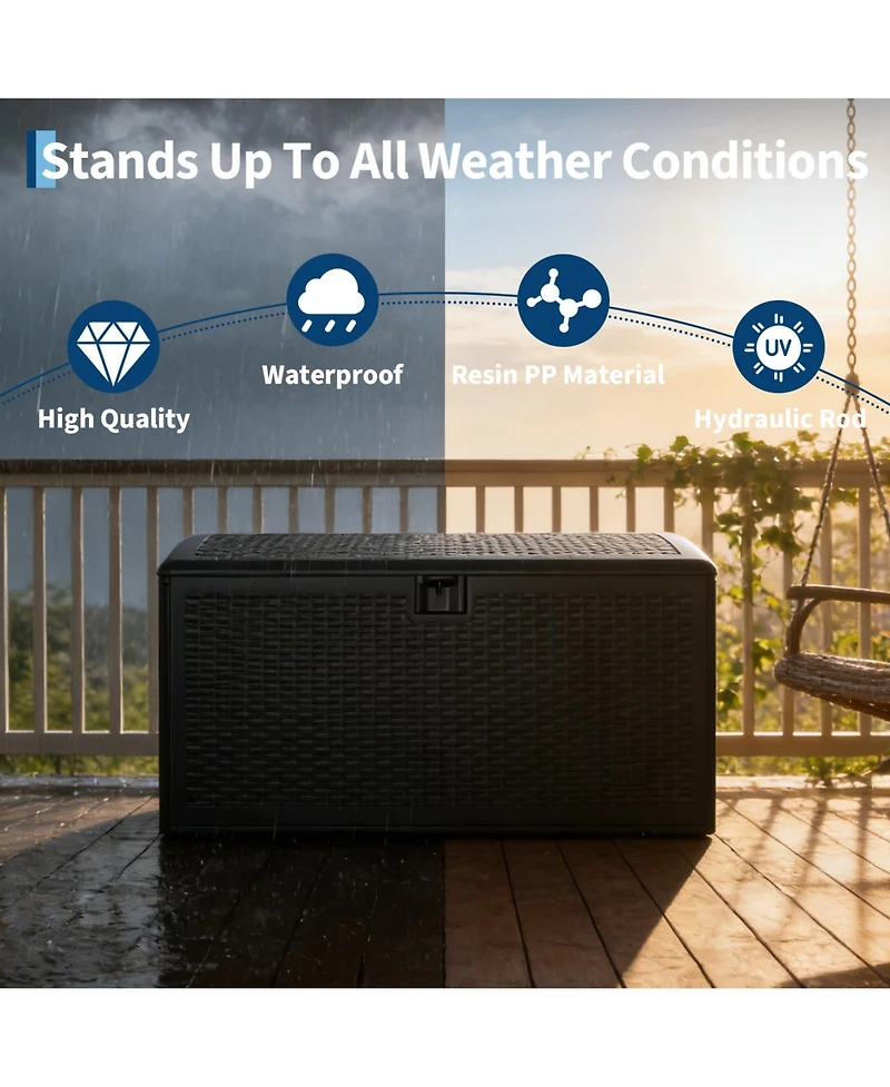 GarveeLife 120 Gallon Waterproof Resin Deck Box Large Lockable Outdoor Storage Container with Hydraulic Rod for Patio Garden Pool and Indoor Use
