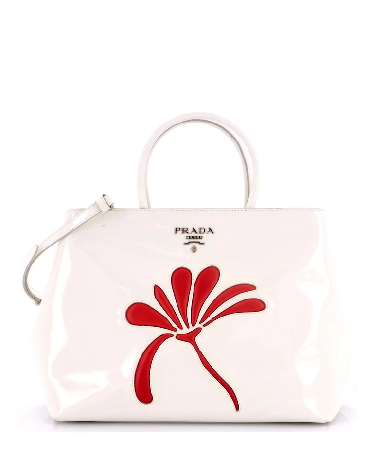 Pre-Owned Prada Medium Flowers Convertible Open Tote Spazzolato Leather