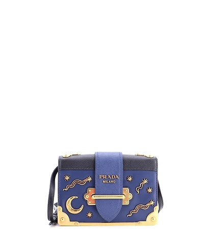 Pre-Owned Prada Small Cahier Crossbody Bag Embellished Leather