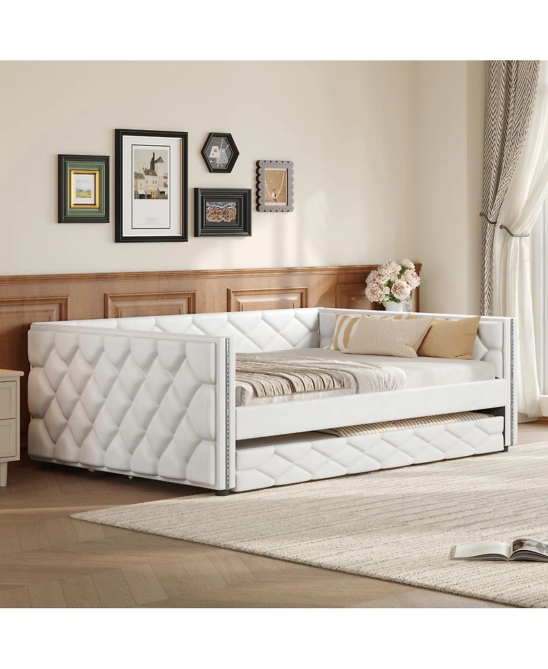 Streamdale Furniture Upholstered Daybed with Trundle and Led