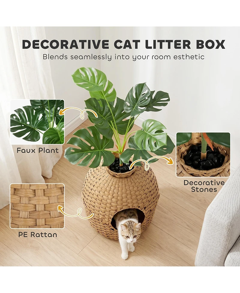 PawHut Hidden Cat Litter Box Enclosure Decorative Rat Cat Litter Box