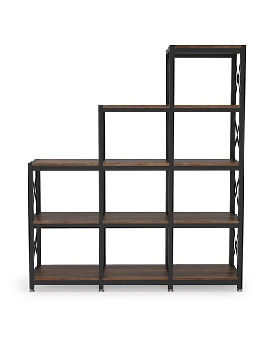 Slickblue L Shaped Ladder Bookshelf with 9 Cubes and 12 Storage Shelves