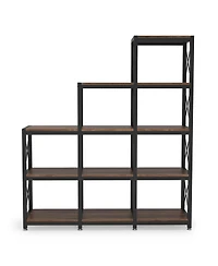 Slickblue L Shaped Ladder Bookshelf with 9 Cubes and 12 Storage Shelves