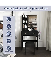 Streamdale Furniture Modern Vanity Desk with Led Mirror, 3 Drawers, Storage Shelves and Stool
