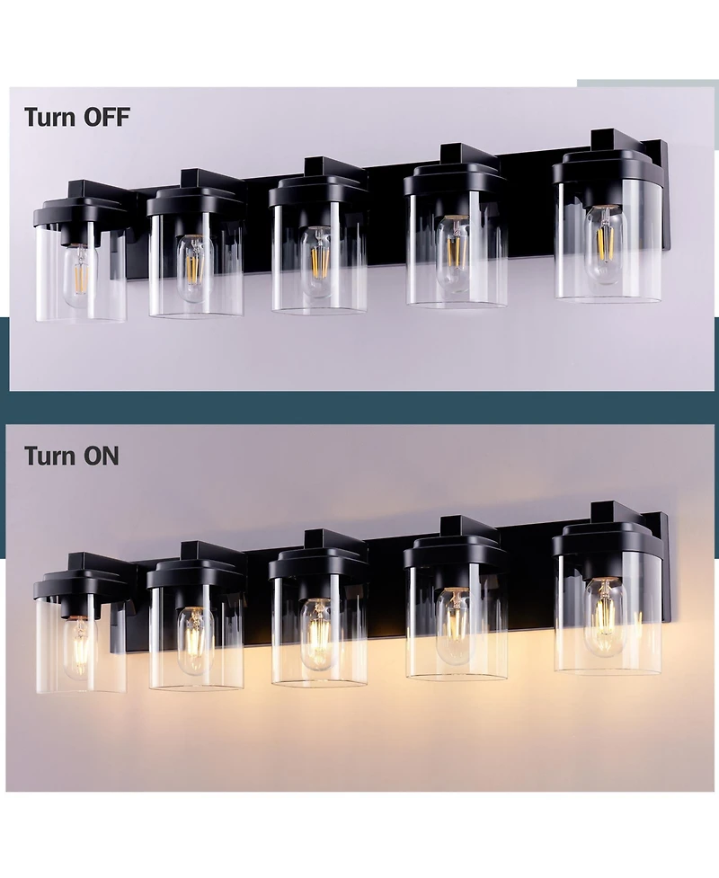 Busdays 5 Light Bathroom Vanity Light with Clear Glass Shade Wall Fixture Over Mirror for Bedroom Living Room No Bulbs