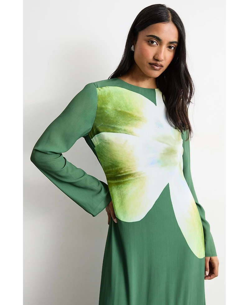 Warehouse Women's Chiffon Placement Print Midaxi Dress