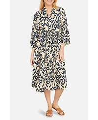Yumi Women's 3/4 Sleeve Block Print Kaftan Dress