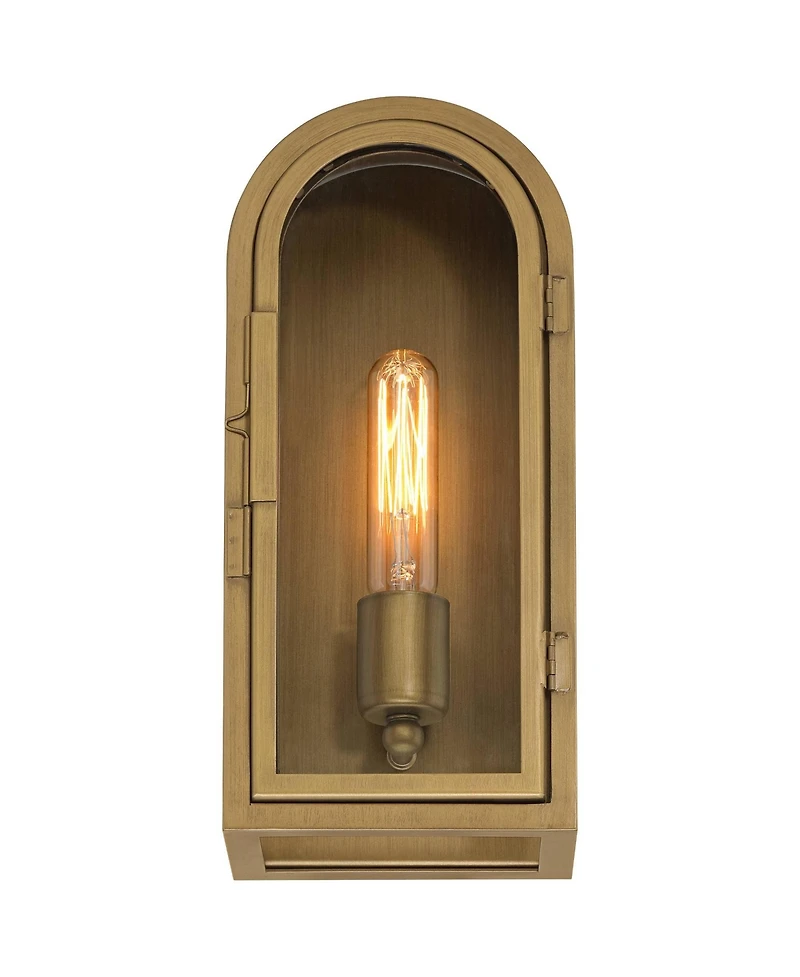 Possini Euro Design Alys 13inch High Industrial Outdoor Wall Light Fixture Mount Porch House Weatherproof Aged Brass Finish