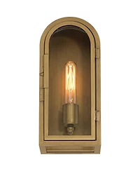 Possini Euro Design Alys 13inch High Industrial Outdoor Wall Light Fixture Mount Porch House Weatherproof Aged Brass Finish