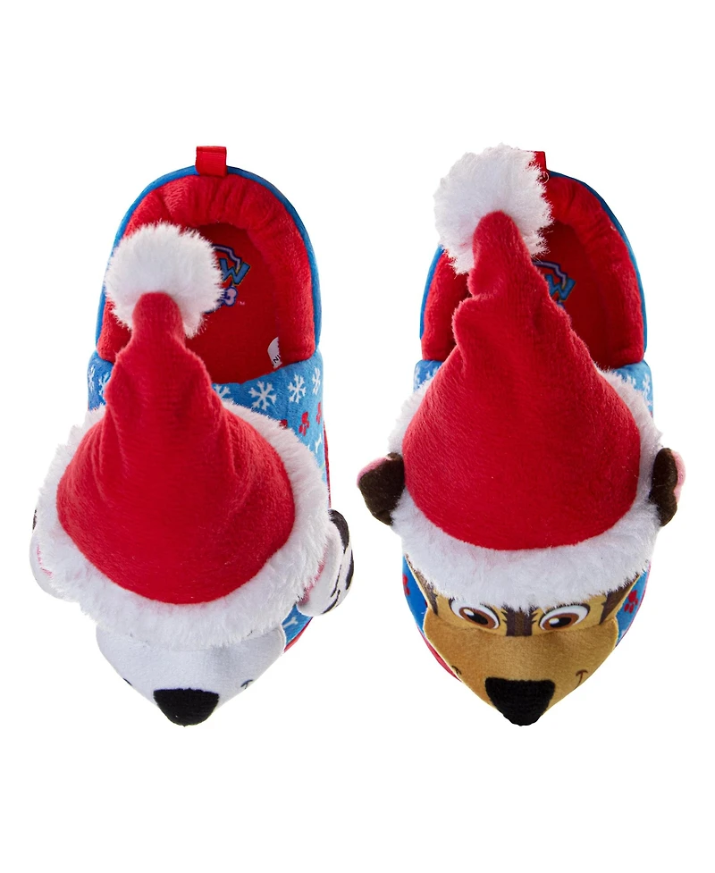 Nickelodeon Toddler Paw Patrol Chase and Marshall Boys' Christmas Slippers Cozy Plush Santa House Shoes